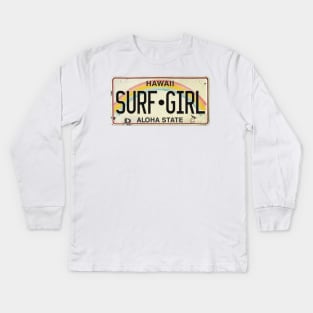 Vintage Hawaii License Plate SURF GIRL Kids Long Sleeve T-Shirt